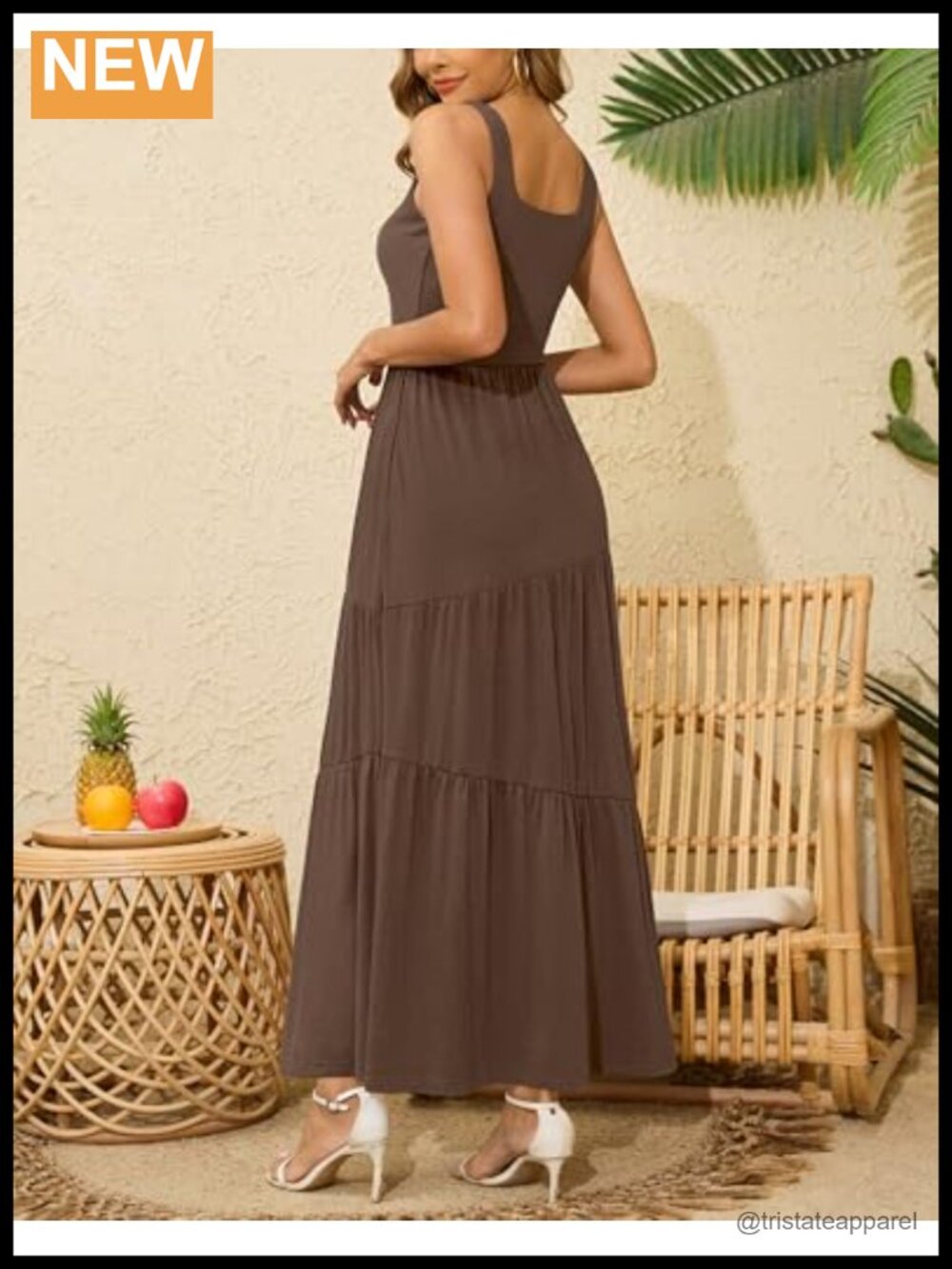 Sleeveless Square Neck Tiered Maxi Sundress with Pockets - Picture 2 of 6